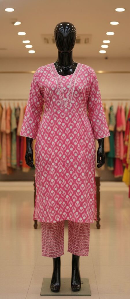 Stylish Plus Size Dark Pink Jaipuri Cotton Suit Set